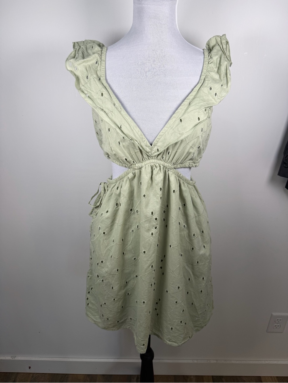 Xtraordinary Light Sage Cutout Eyelet Mini Dress